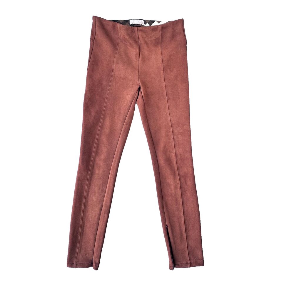 Anthropologie Faux Suede Leggings Womens 27 Rust Orange Ankle Zip Stretch Pants